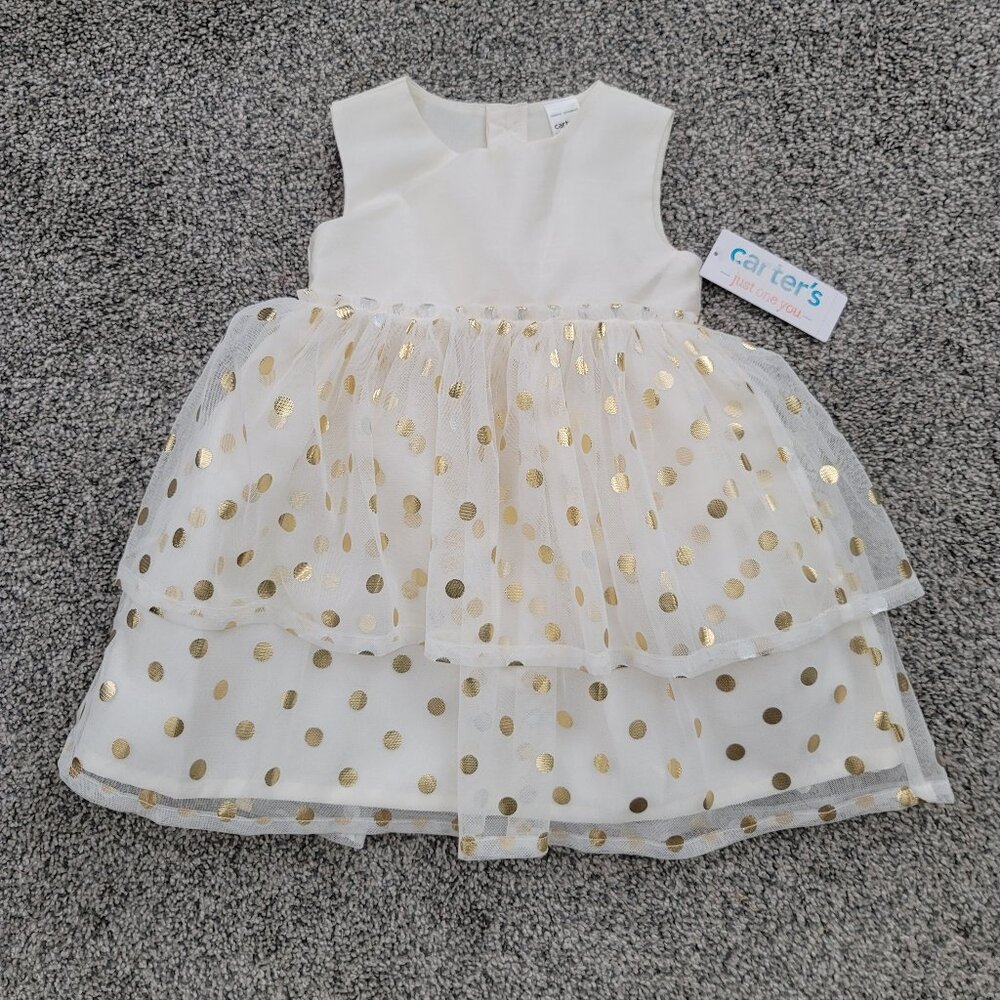 Carter's Baby Girls Off White Dress with Pokeadots 12 Months New with Tag!